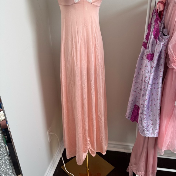 Vintage 80s Pink Satin Slip Dress – Lace Trim Lingerie Nightgown Fairycore S - Picture 4 of 8